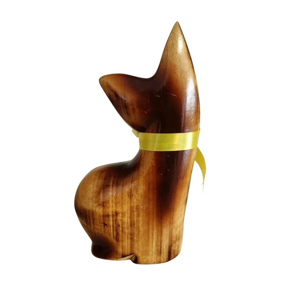 Vintage Mid‎ Century Two-tone Hand-carved Wooden Siamese Cat Figurine Statue MCM